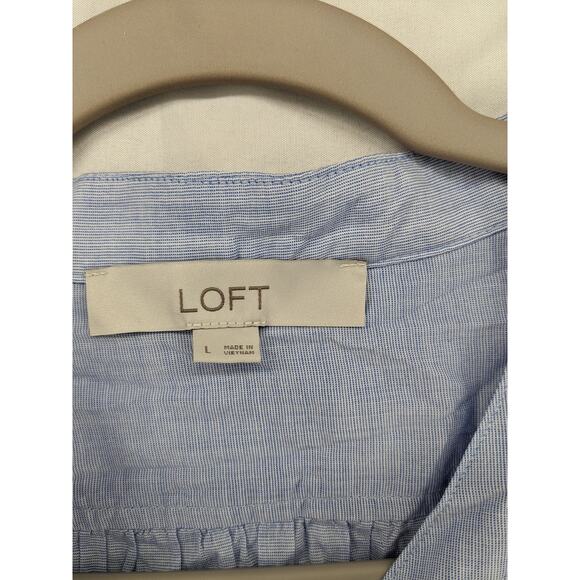 Loft VNeck Blouse L Blue Office Shirt Flowy Long Sleeve Workwear Office Loose - Picture 4 of 9